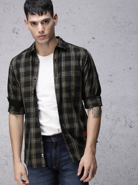 

Ecko Unltd Men Black & Off-White Slim Fit Checked Casual Shirt