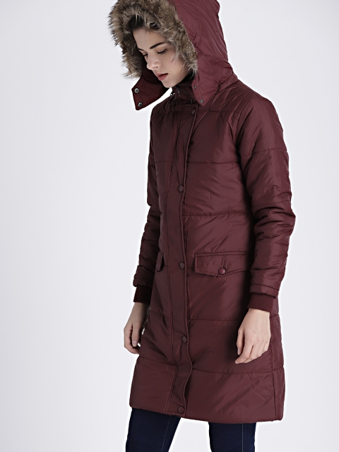 

Chemistry Women Burgundy Solid Padded Jacket with Detachable Hood