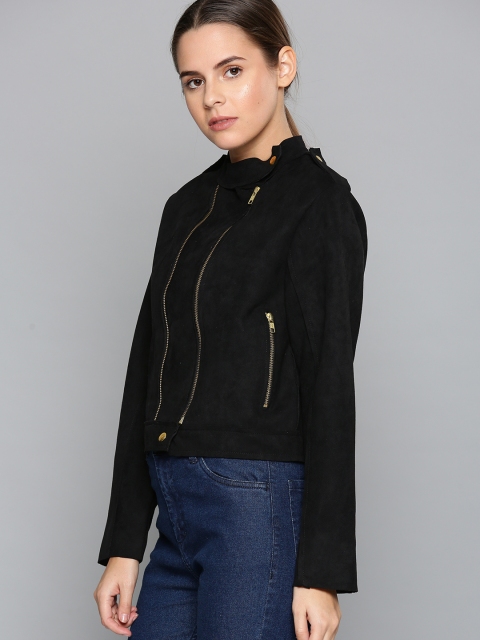 

Chemistry Women Black Solid Biker Jacket