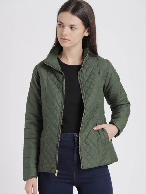 

Chemistry Women Olive Green Solid Quilted Jacket