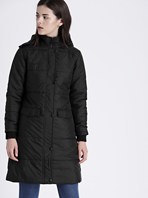 

Chemistry Women Black Solid Padded Jacket with Detachable Hood