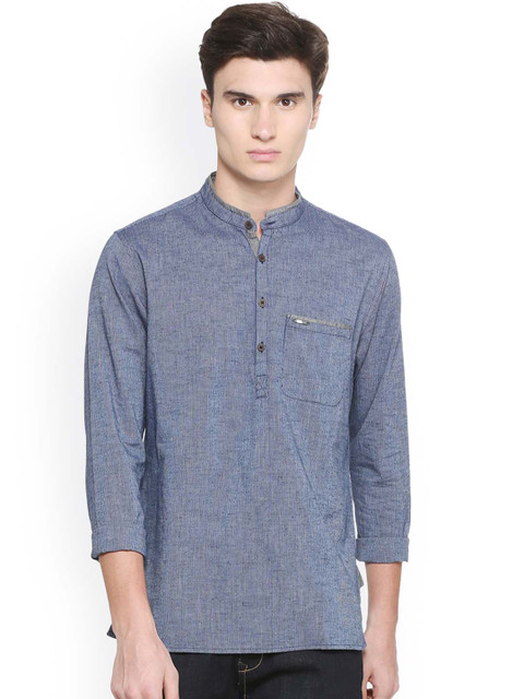 

Peter England Men Blue Woven Design Straight Kurta