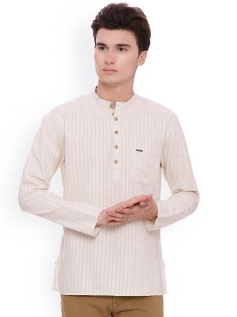 

Peter England Men Beige Woven Design Straight Kurta