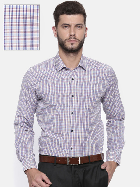 

Peter England Men Blue & Orange Slim Fit Checked Formal Shirt