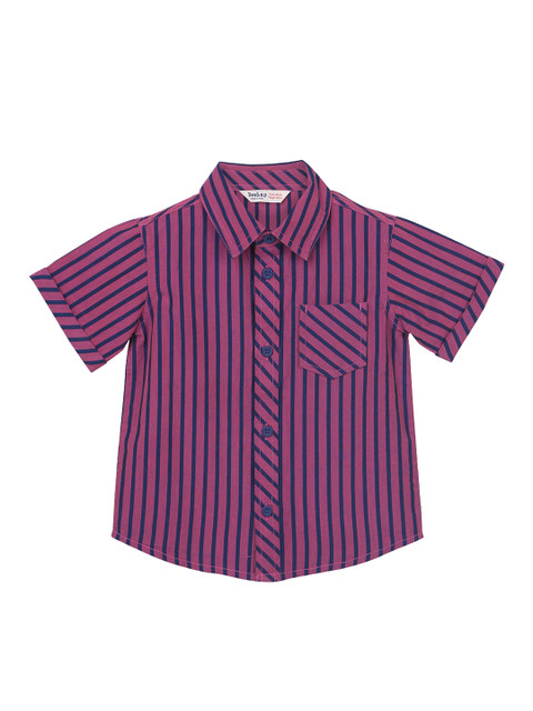 

Beebay Boys Pink Regular Fit Striped Casual Shirt