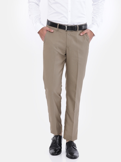 

Peter England Men Beige Slim Fit Self Design Formal Trousers