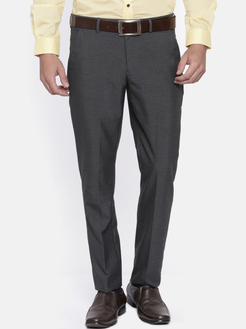 

Peter England Men Grey Slim Fit Solid Formal Trousers, Charcoal