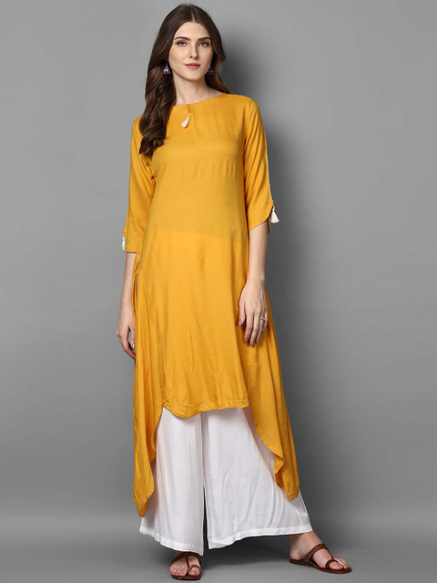 

STREET 9 Women Mustard Solid Straight Kurta