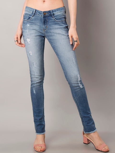 

FabAlley Women Blue Skinny Fit Mid-Rise Low Distress Stretchable Jeans