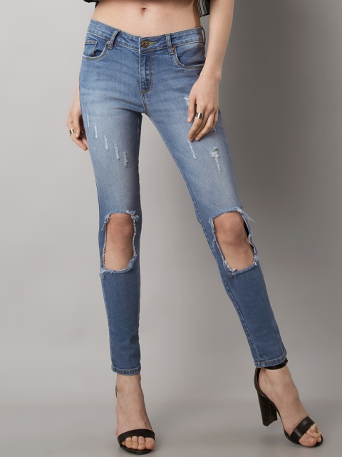 

FabAlley Women Blue Skinny Fit Mid-Rise Highly Distressed Stretchable Jeans