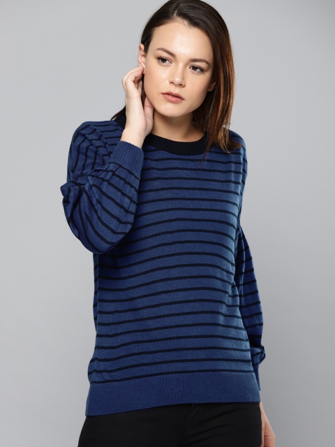 

Chemistry Women Blue Striped Pullover Sweater