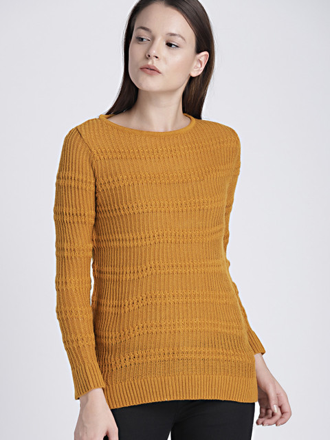 

Chemistry Women Mustard Self Design Pullover