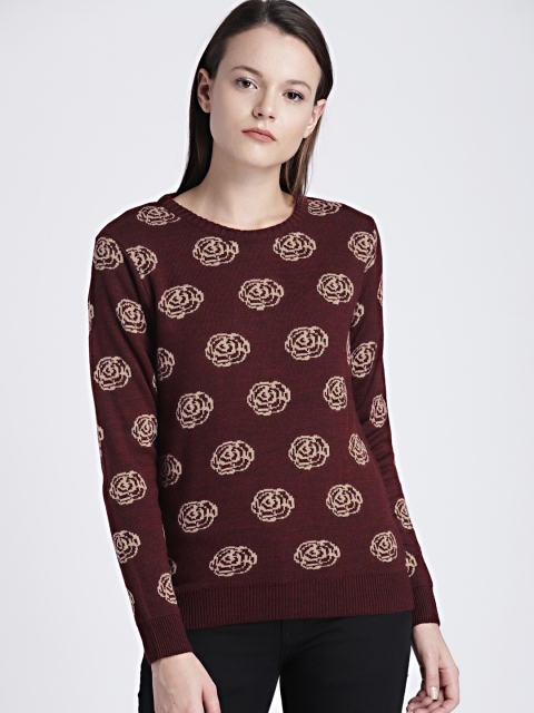 

Chemistry Women Maroon Self Design Pullover