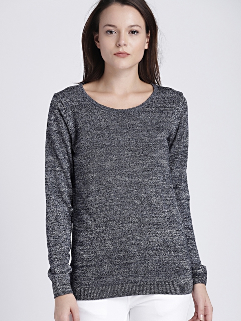 

Chemistry Women Navy Blue & Grey Solid Lurex Sweater