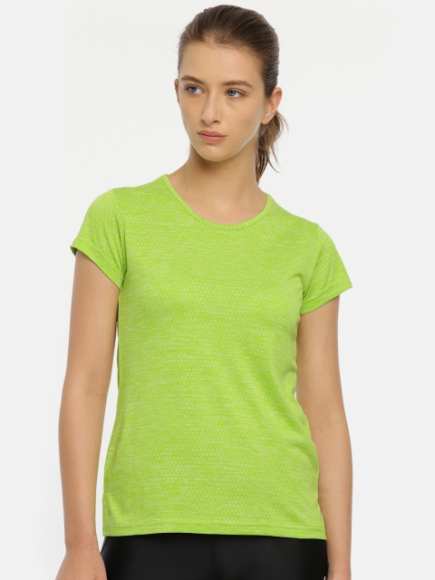

Kanvin Women Fluorescent Green Self Design Round Neck Activewear T-shirt