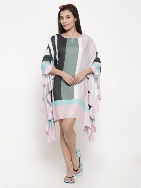 

The Kaftan Company Women Pink & Grey Striped Kaftan Dress