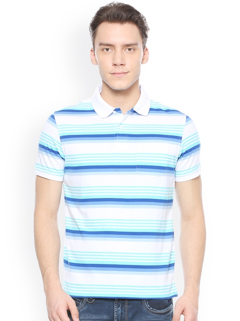 

Peter England Men Blue & White Striped Polo Collar T-shirt