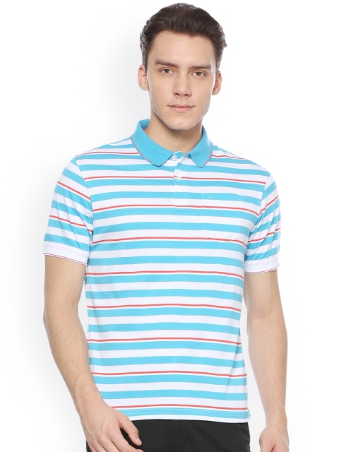 

Peter England Men Blue Striped Polo Collar T-shirt