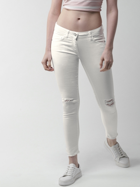 

Harvard Women White Skinny Fit Mid-Rise Slash Knee Stretchable Jeans