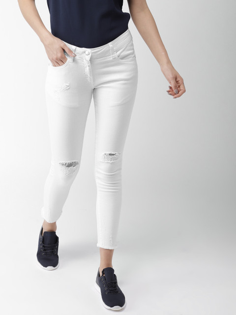 

Mast & Harbour Women White Skinny Fit Mid-Rise Slash Knee Stretchable Jeans