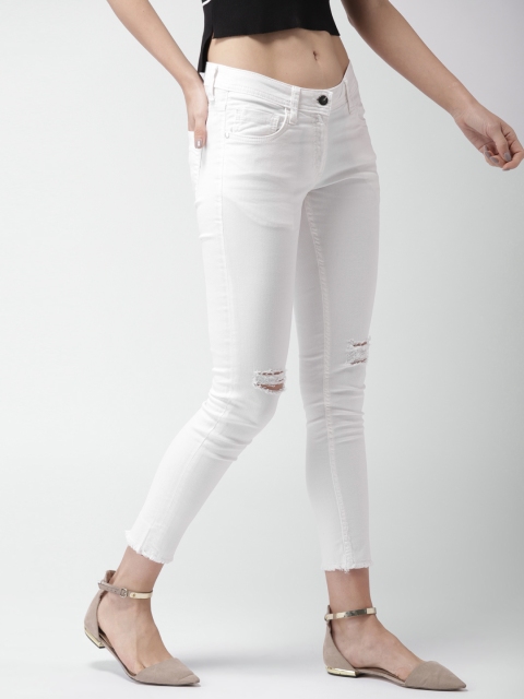 

Mast & Harbour Women White Skinny Fit Mid-Rise Mildly Distressed Stretchable Jeans