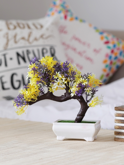 

FOLIYAJ White, Yellow & Purple Artificial Plant With Pot