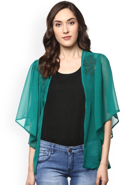 

MABISH by Sonal Jain Green Solid Open Front Sheer Shrug