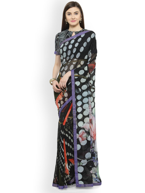 

Shaily Black Printed Pure Georgette Saree