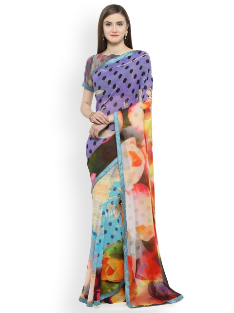 

Shaily Purple & Red Pure Georgette Printed Saree