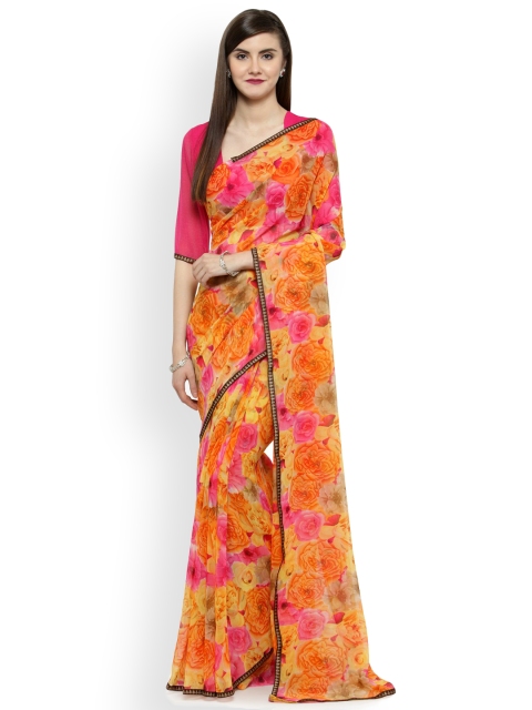 

Shaily Orange & Pink Pure Georgette Printed Saree