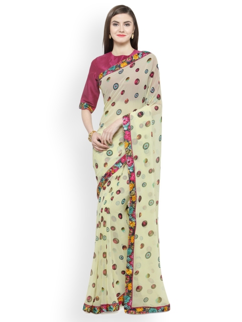 

Shaily Yellow & Pink Pure Georgette Printed Saree