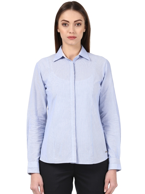 

Park Avenue Women Blue Regular Fit Striped Formal Shirt