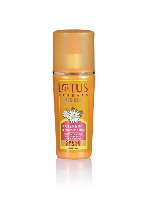 

Lotus Herbals Sustainable Safe Sun SPF 50 Intensive Sunblock Spray 80 ml, Gold
