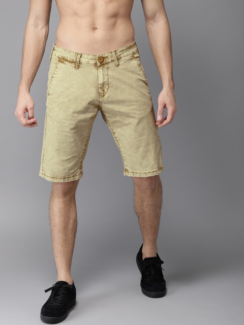 

HERE&NOW Men Khaki Solid Slim Fit Regular Shorts