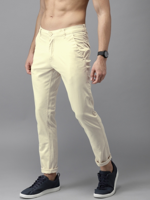 

HERE&NOW Men Cream-Coloured Slim Fit Solid Cropped Chinos