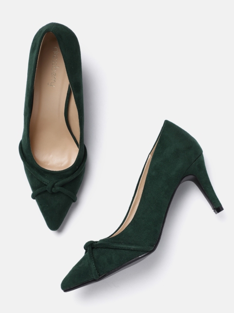 

DressBerry Women Green Solid Suede Pumps