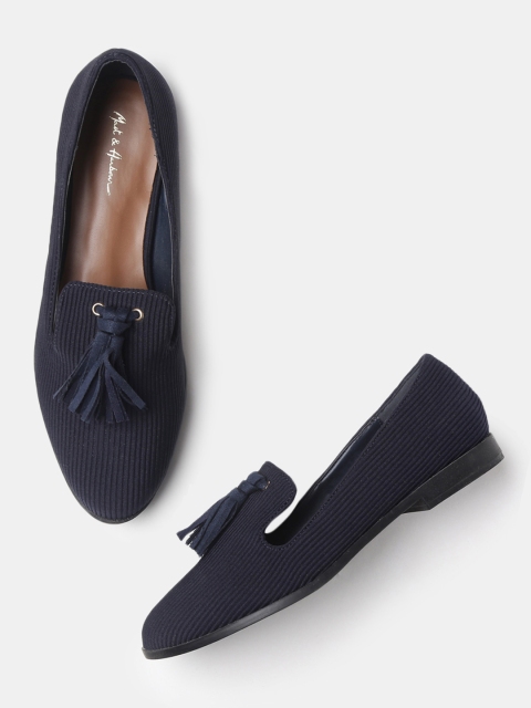 

Mast & Harbour Women Navy Blue Woven Design Synthetic Ballerinas