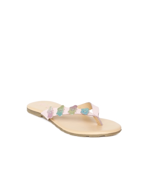 

Aria Nica Girls Cream-Coloured Solid Leather Mini fly Open Toe Flats