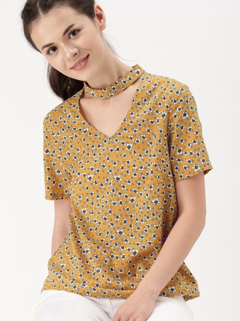 

DressBerry Women Mustard Printed Top