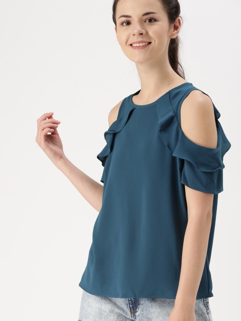 

DressBerry Women Teal Solid Top