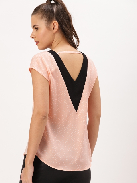 

DressBerry Women Peach-Coloured Printed Styled Back Top