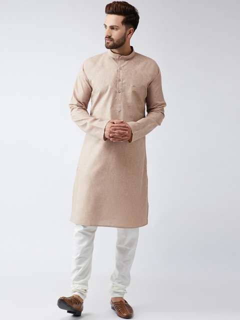 

SOJANYA Men Brown & Off-White Self Design Kurta with Churidar