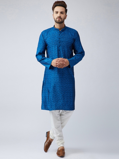 

SOJANYA Men Blue & Off-White Self Design Kurta with Churidar