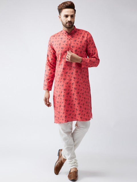 

SOJANYA Men Red Printed Straight Kurta