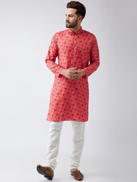 

SOJANYA Men Red & Off-White Printed Kurta with Churidar