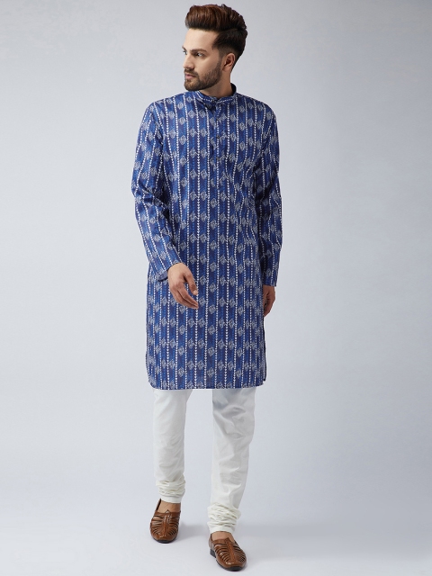

SOJANYA Men Blue & Off-White Printed Kurta with Churidar