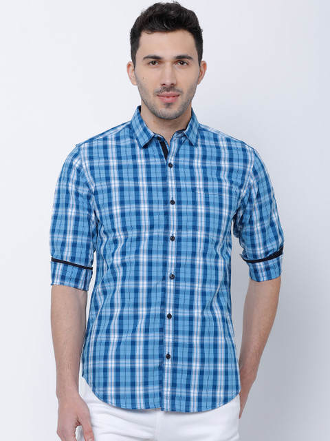 

LOCOMOTIVE Men Navy Blue & Blue Slim Fit Checked Casual Shirt