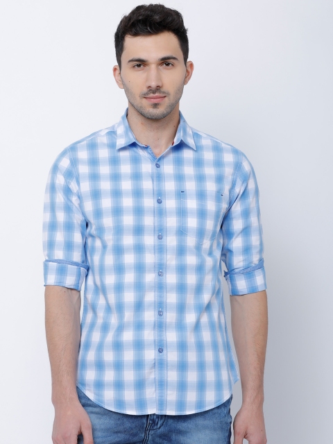 

LOCOMOTIVE Men White & Blue Slim Fit Checked Casual Shirt