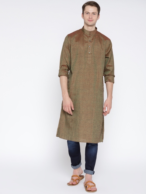 

Gatha Men Green & Maroon Dual-Toned Striped Straight Kurta