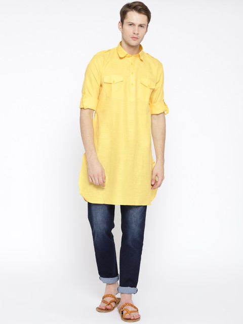 

Gatha Men Yellow Solid Pathani Kurta